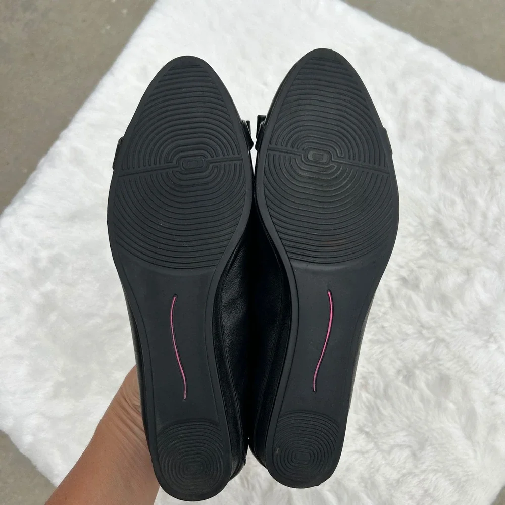 Bandolino Black Leather Slip-On Wedge Flat Bow Comfort Dress Shoes Size 7